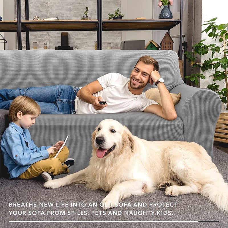 ZNSAYOTX Stretch Oversized Couch Cover Universal Sofa Covers for Living Room Dogs Pet Furniture Protector Spandex Extra Large Sofa Slipcovers with Anti Slip Foam Sticks (Light Grey, XL Sofa) - Image 2